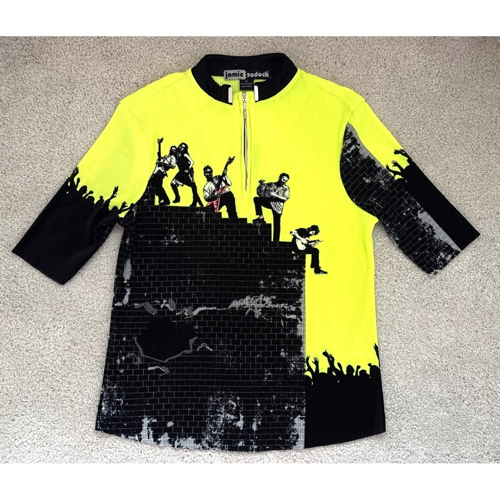 Jamie Sadock 1/4 Zip Polo Shirt Top Rock Band Neon Green Half Sleeve Sz Medium